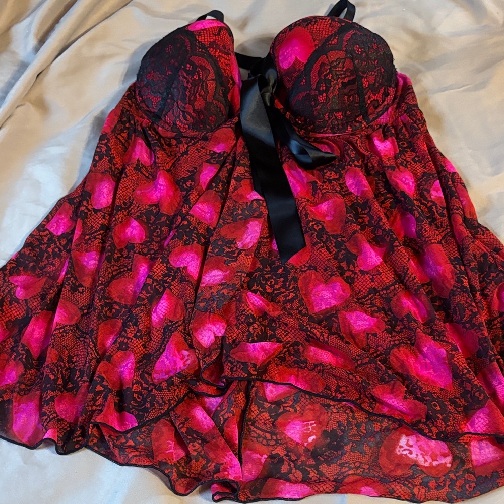 Secret Treasures Red and Pink Lace Chemise